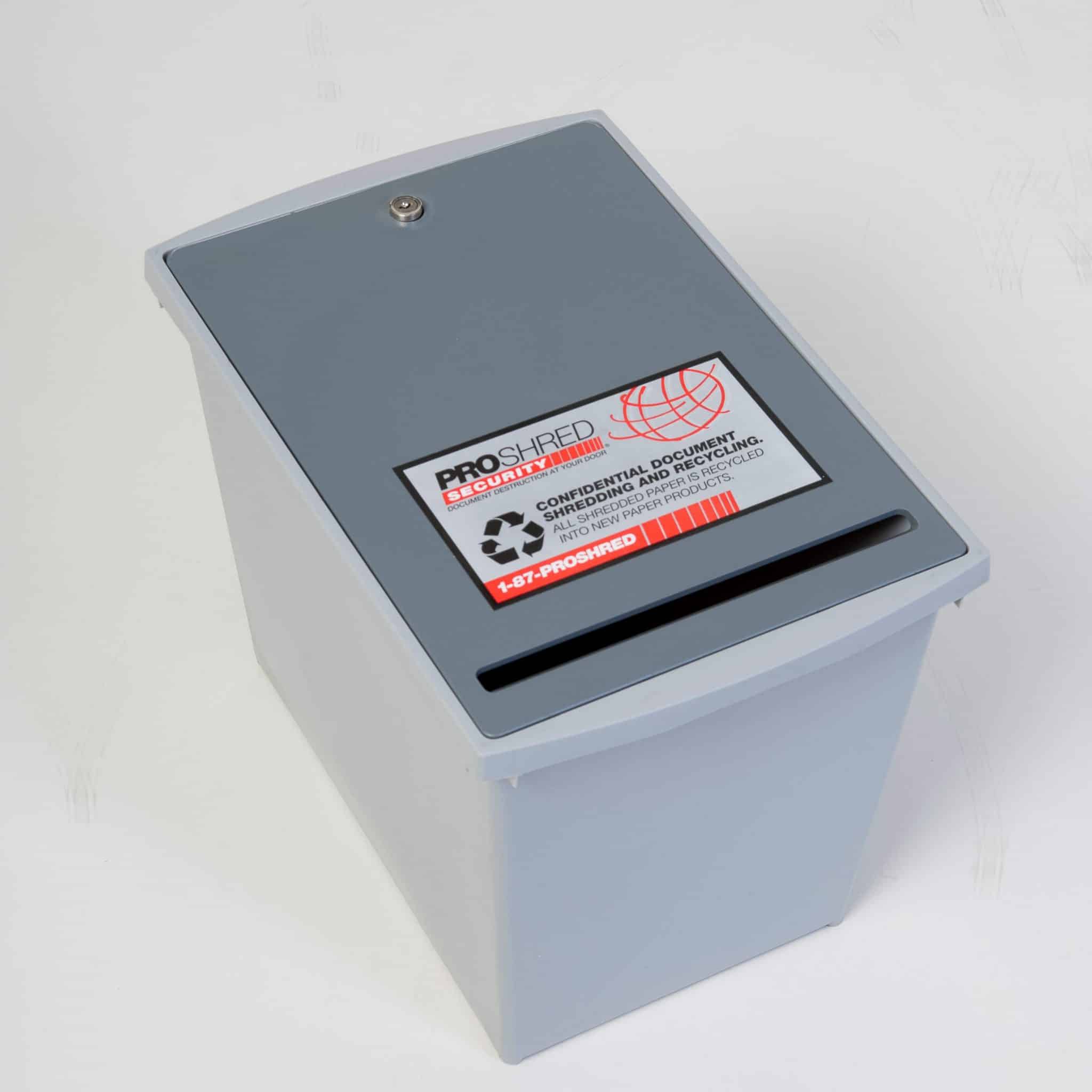 Personal desktop container (PDC) for paper shredding.