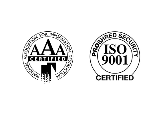 Logos for ISO 9001 and NAID AAA certifications.