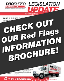 PROSHRED advertisement for a Red Flags Rule brochure.