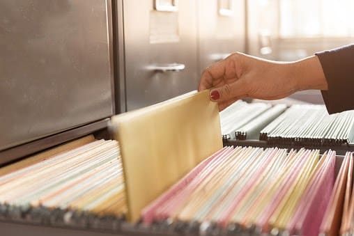 documents in a filing cabinet