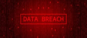 a red background with the words "data breach" written in red