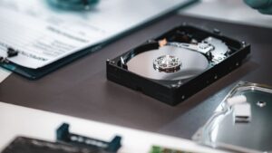 a close up of a computer hard drive