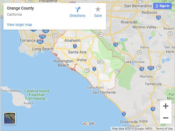 Document shredding service area map of Orange Country, California