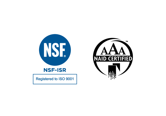ISO 9001 Certified by NSF-ISR logo and NAID AAA certification logo