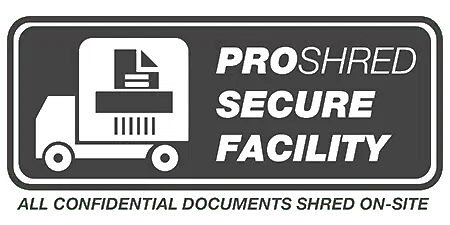 PROSHRED secure facility logo in grey and white