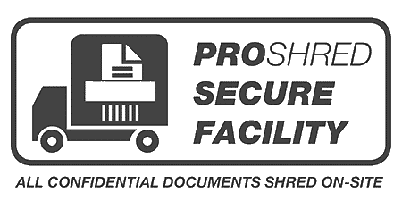 PROSHRED secure facility logo in white and grey