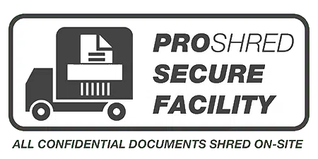 PROSHRED secure facility logo in white and grey