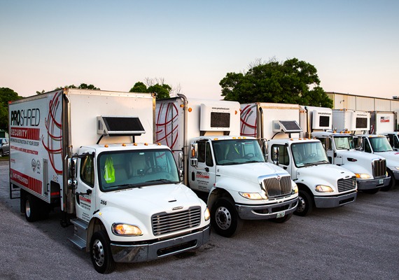 line of mobile shredding trucks