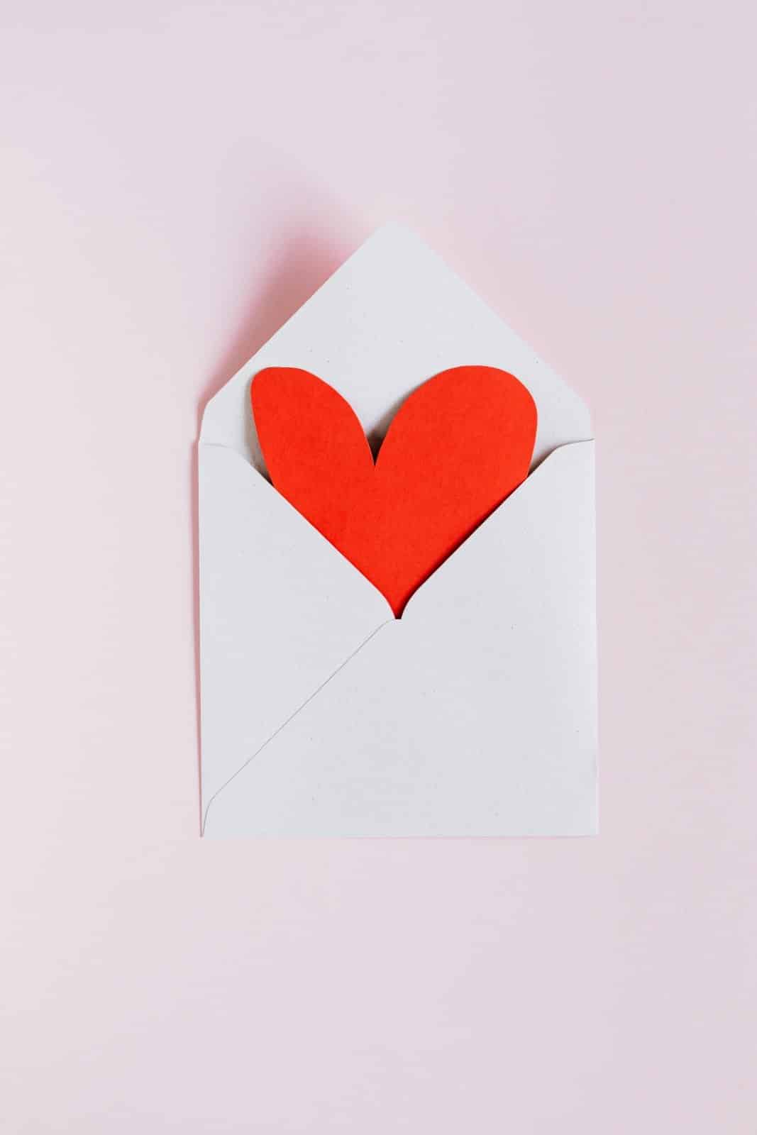 A Valentine’s Day letter containing a red paper heart ready for shredding services