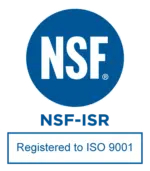 ISO 9001 certified by NSF-ISR logo in blue